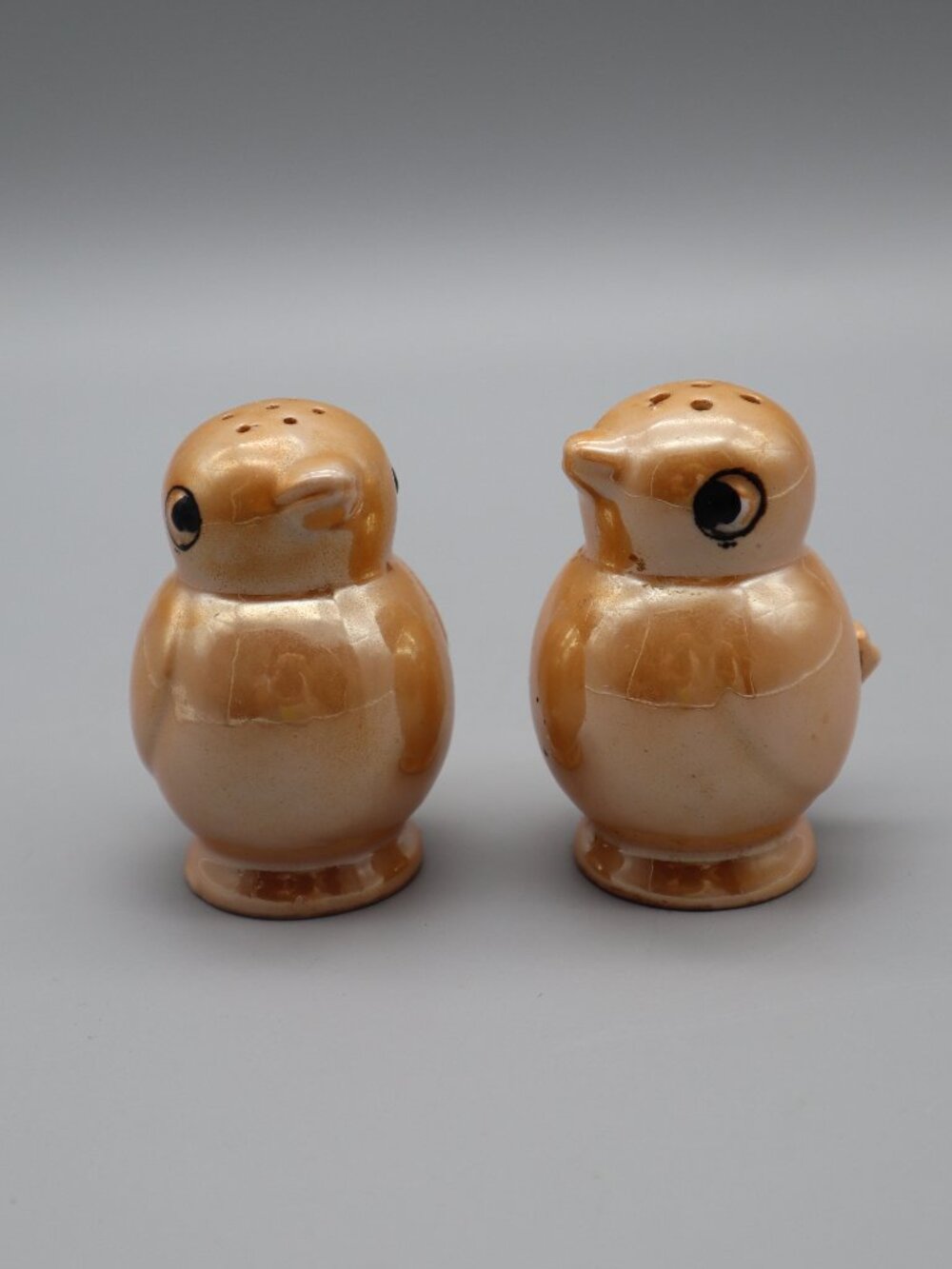 Vtg Mid-Century Lusterware Ceramic Bird Chick Salt & Pepper Shakers Japan 3"H